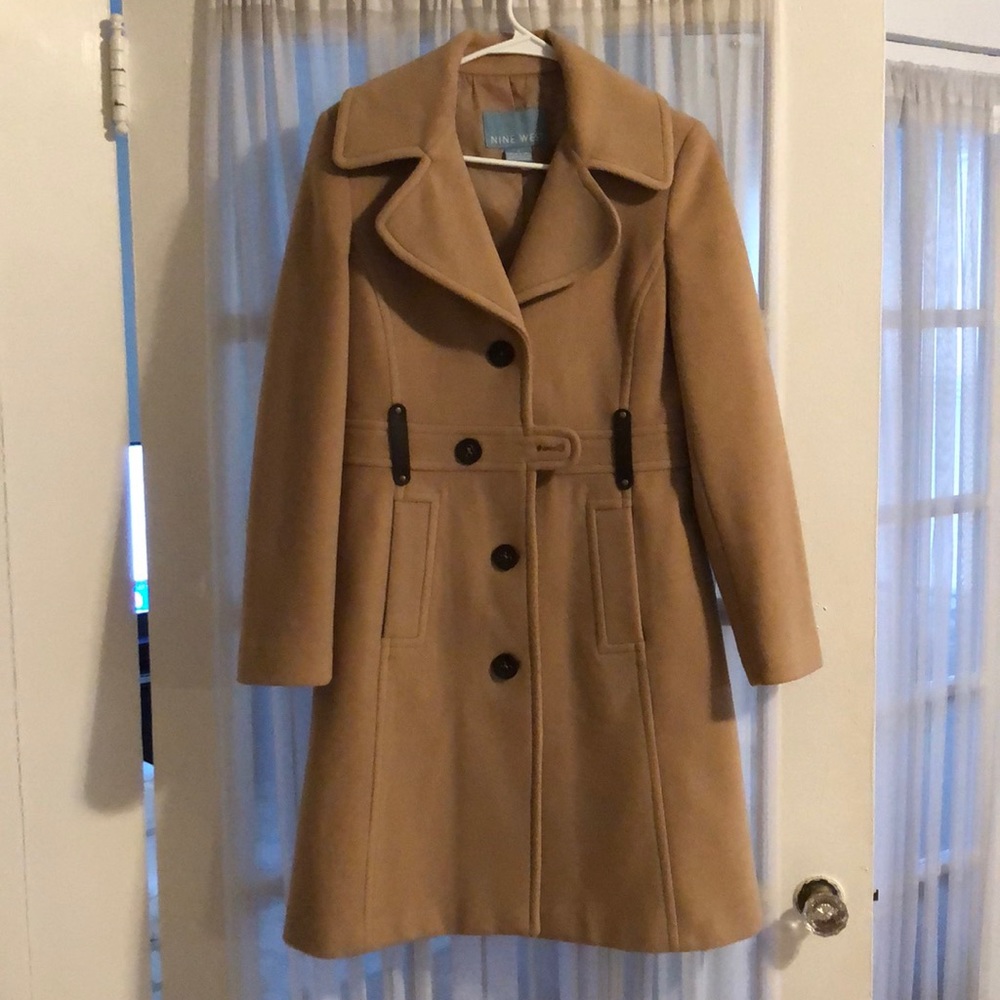 Nine West Classic Camel Wool Trench-style Pea Coat